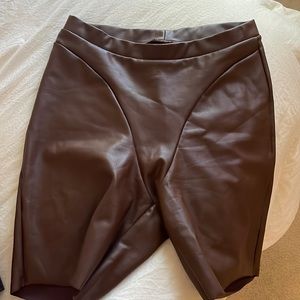 Skims brown leather biker shorts